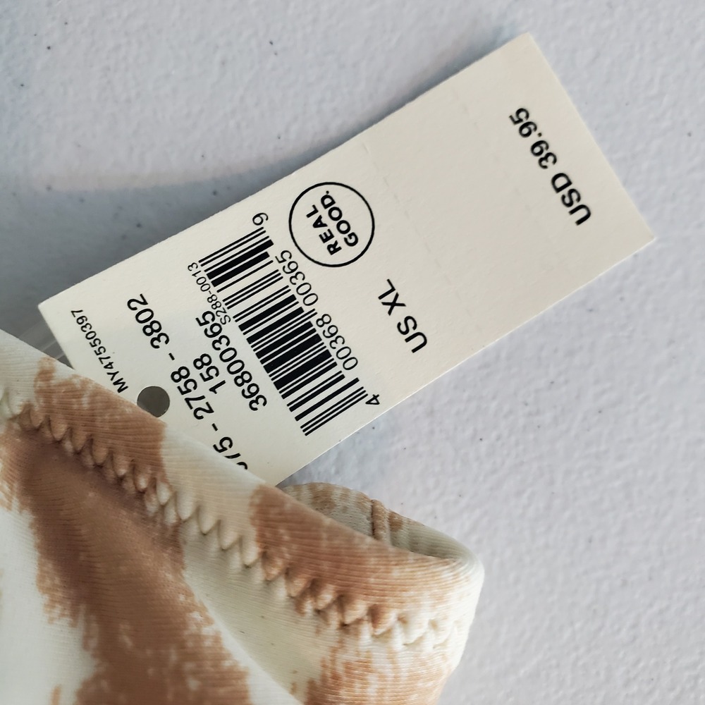 NWT Aerie RealGood Bandeau Longline Halter Bikini Top XL Tan Animal Print Ribbed - Picture 6 of 10